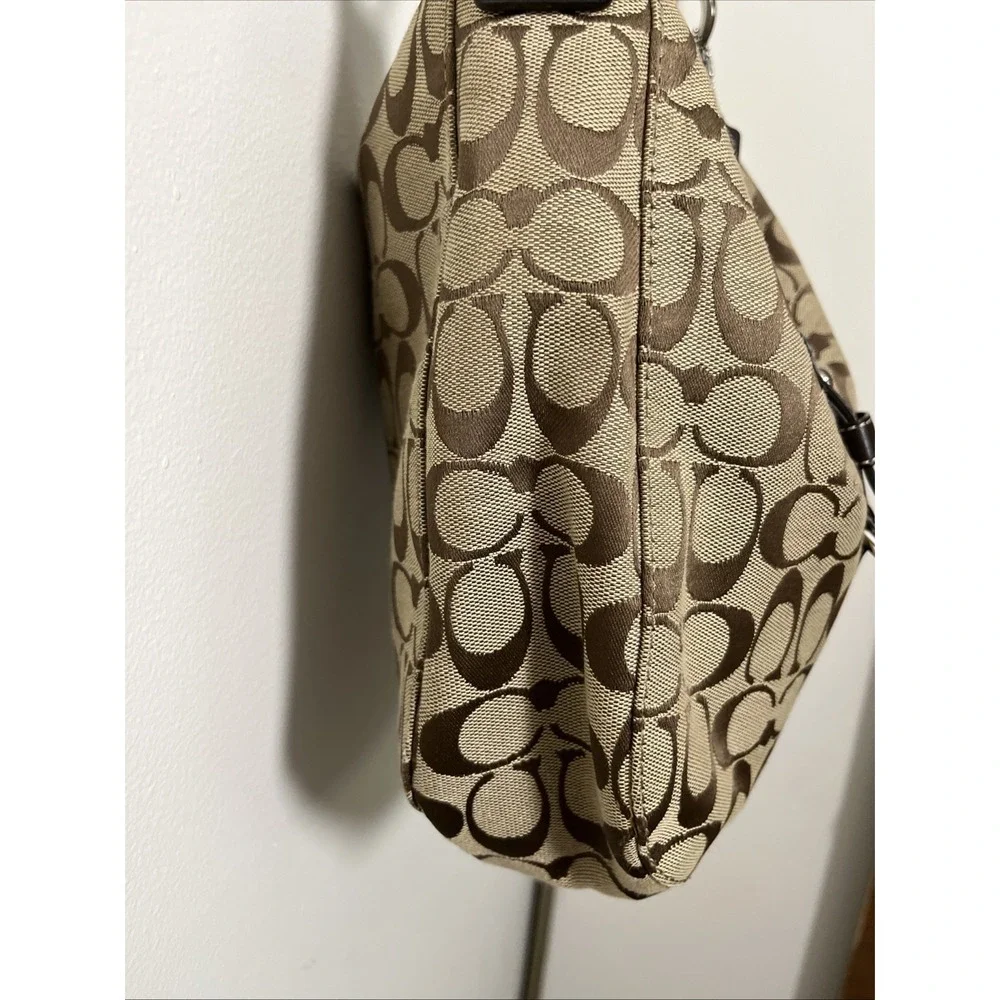 Coach Shoulder Bag Xbody Signature Chelsea Khaki Brown Jacquard Leather Silver